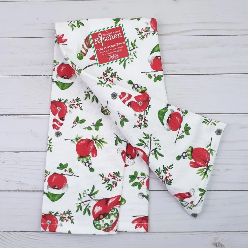 Kitchen Dish Towel Winter Birds Playful Cardinal Dual Purpose